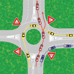 Multiple and single lane traffic roundabout