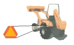 A backhoe loader displaying the orange triangle.