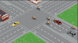 Diagram of an intersection with special bicycle lanes.
