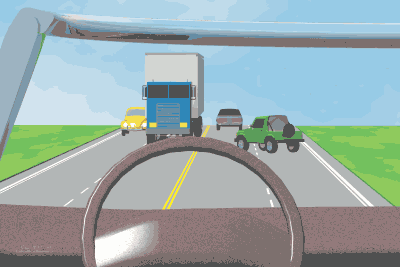 Looking ahead through windshield.