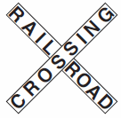 image of an X shaped rail road crossing sign