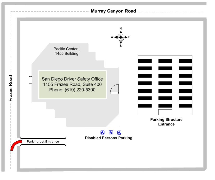 Diagram illustrating the San Diego Driver Safety Office site layout.
