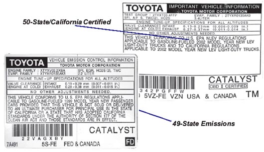 California emissions label.