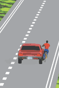 Vehicle improperly passing a bicyclist.