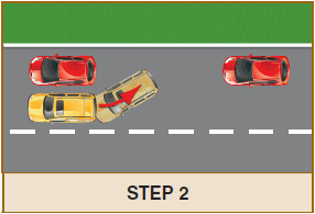 This is an image depicting the second step in parallel parking.