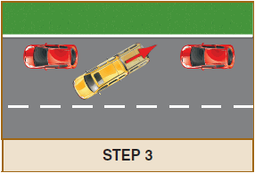 This is an image depicting the third step in parallel parking.