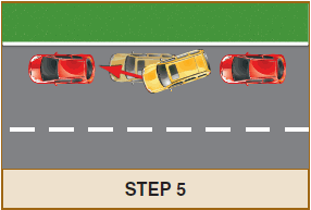 This is an image depicting the fifth step in parallel parking.