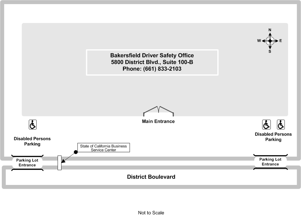 Diagram illustrating the Bakersfield Driver Safety Office site layout.