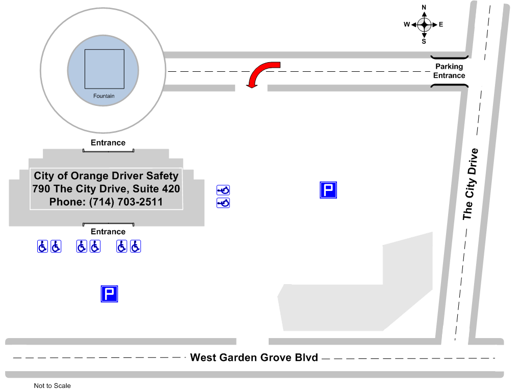 Diagram illustrating the City of Orange Driver Safety Office site layout.