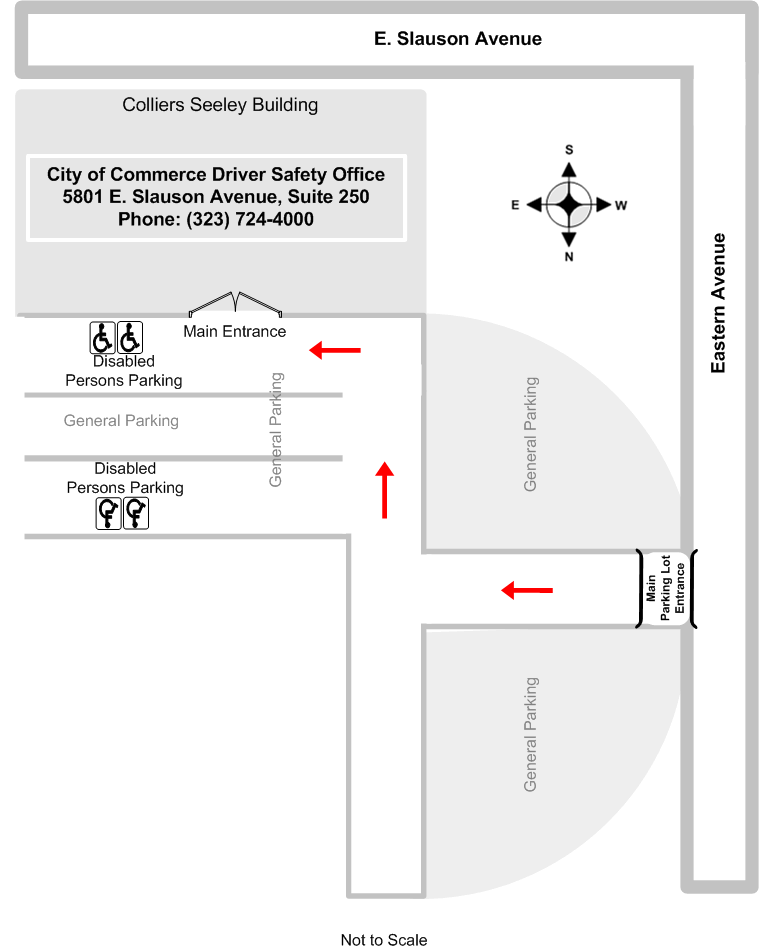 Diagram illustrating the City of Commerce Driver Safety Office site layout.