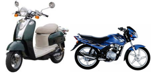 Example of two smaller motorcycle in beige and blue.