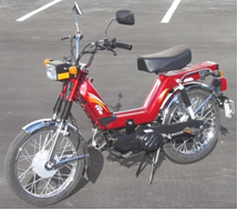 small red moped motorcyle
