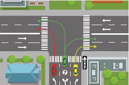 Turn at a "T" intersection from a one-way street onto a two-way street
