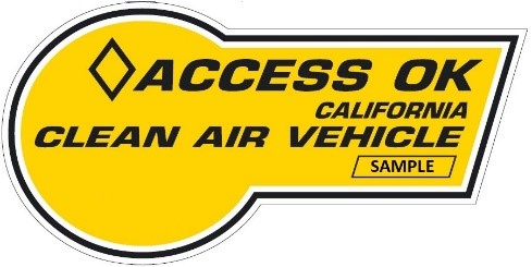 Yellow Decal Access OK California Clean Air Vehicle Sample.
