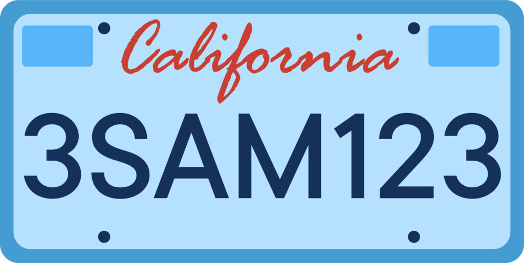 Illustration Sample License Plate reads 3SAM123