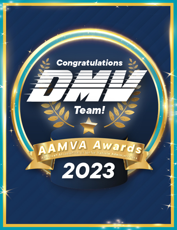 Award logo for 2023 A A M V A Awards, stating Congratulations D M V Team!