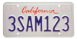 Passenger vehicle license plate for California.
