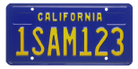 Blue California passenger vehicle license plate.