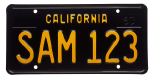 Black California passenger vehicle license plate.